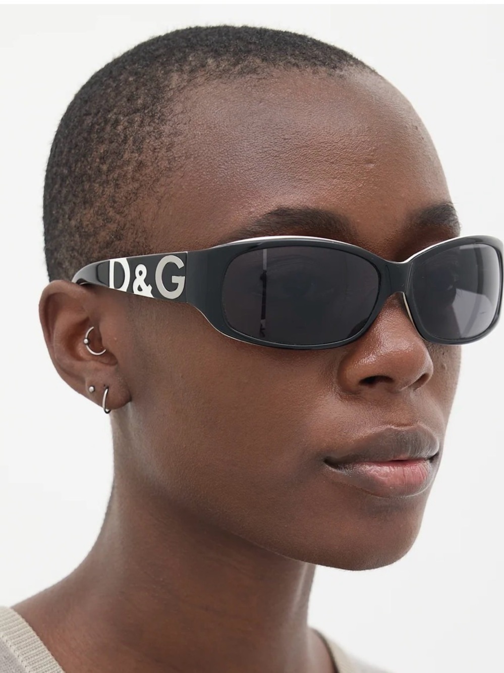 D&G Black Sunglasses with White Logo Temples for Women